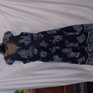 Signature by Robbie Bee Dress Black, Teal and White, embroidered